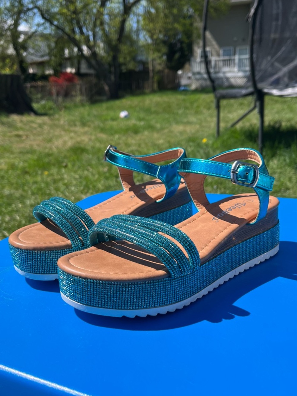 Sparkle Teal Platform Sandals - Women